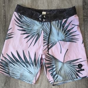 Zara Pink and Green Board Shorts with Tropical Print